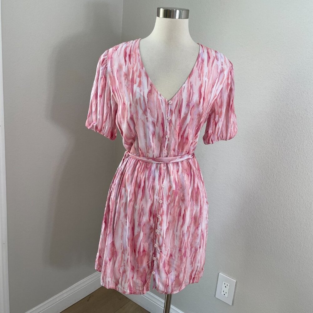 Anthropologie Cloth & Stone Womens Medium Button Up Mini Dress Short Sleeve Pink - Picture 2 of 16